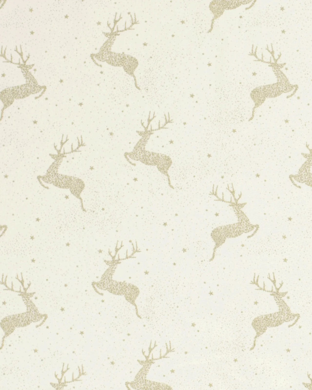 Tissu Coton Blanc cassé Noël Jolis Rennes Dorés - Mercerine