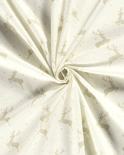 Tissu Coton Blanc cassé Noël Jolis Rennes Dorés  - Mercerine