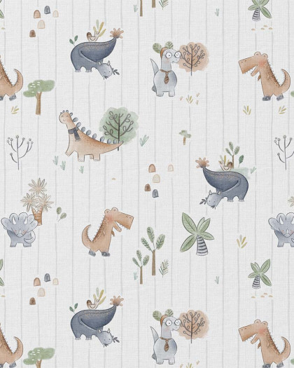 Tissu Coton Motifs  dinosaures rigolos - Mercerine