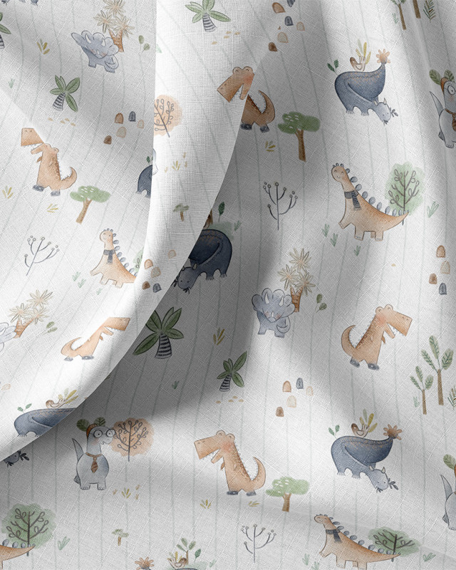 Tissu Coton Motifs  dinosaures rigolos - Mercerine
