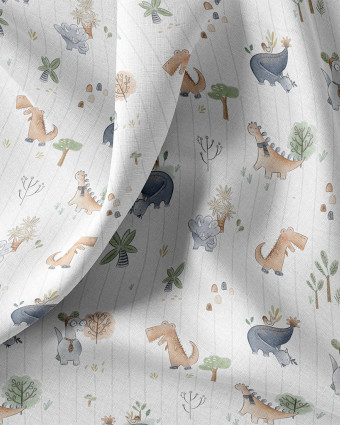 Tissu Coton Motifs  dinosaures rigolos - Mercerine