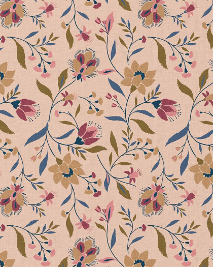 Tissu Coton imprimé Fleurs élégantes sur fond nude - Mercerine