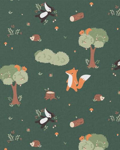 Tissu Coton imprimé Forêt magique – animaux et nature- Mercerine