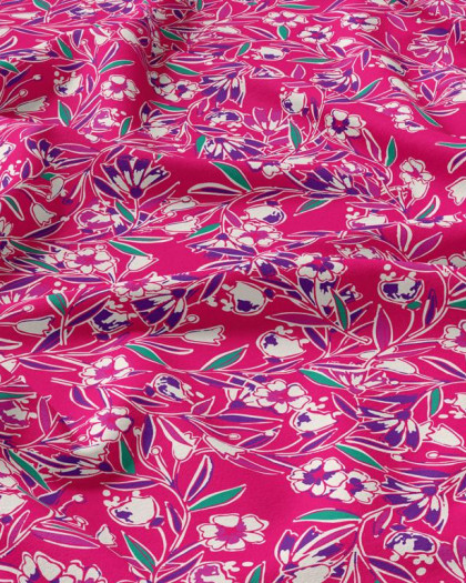 Tissu Viscose imprimé Fleurs éclatantes fuchsia  - Mercerine