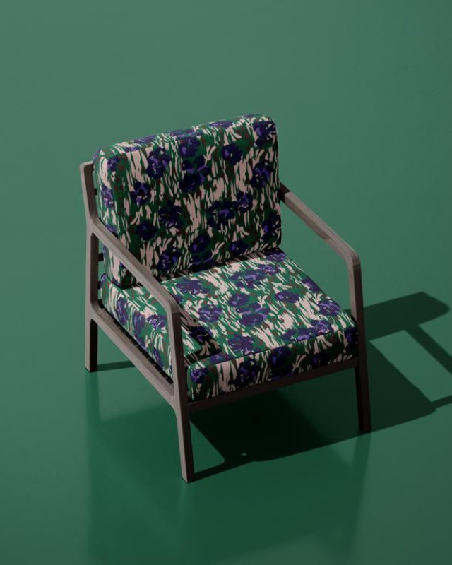 Tissu Demi Natte imprimé abstrait floral sur fond vert - Mercerine