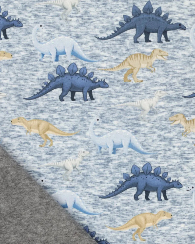 Tissu Sweat Jogging Dinos Bleu - Mercerine