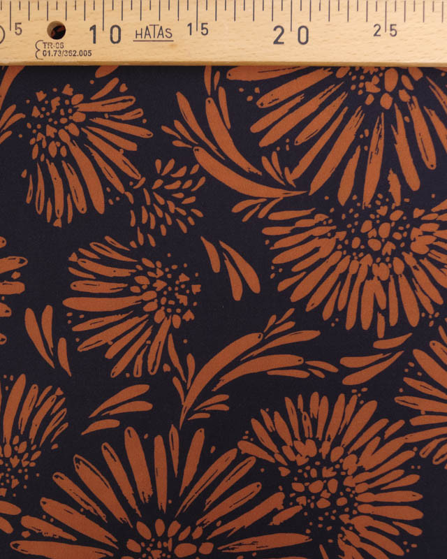 Tissu Viscose imprimé Fleurs ocre sur bleu nuit  - Mercerine