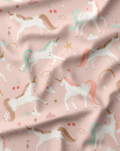 Tissu Imperméable Licornes – Rose Pastel - Mercerine