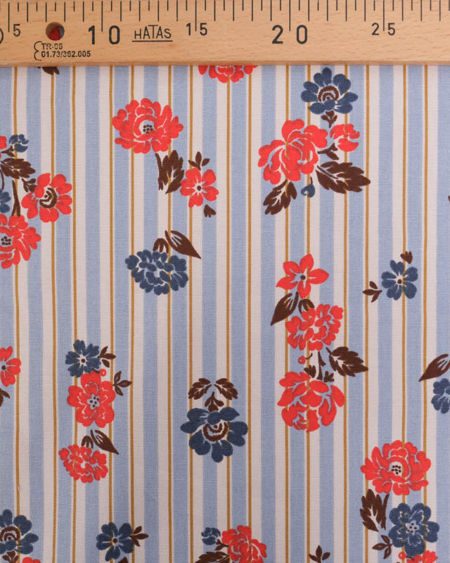 Tissu Demi Natte imprimé fleurs vintage & rayures - Mercerine