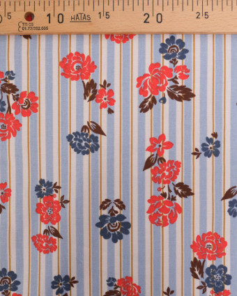 Tissu Demi Natte imprimé fleurs vintage & rayures - Mercerine