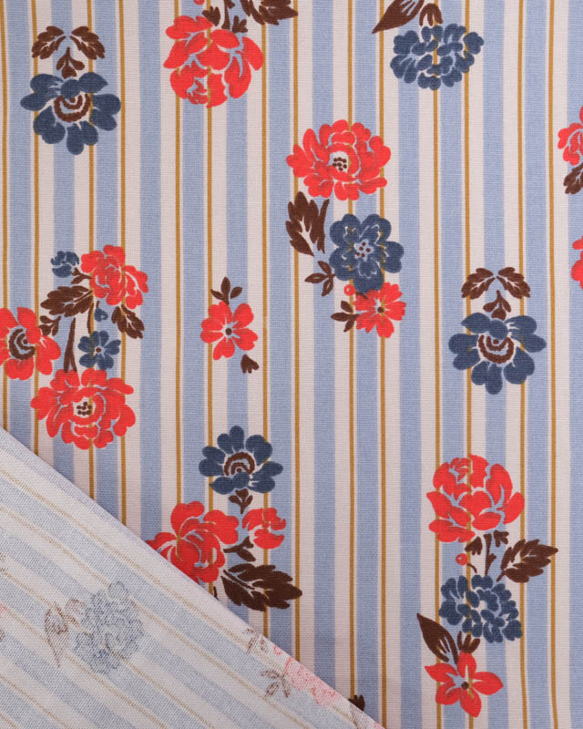 Tissu Demi Natte imprimé fleurs vintage & rayures - Mercerine