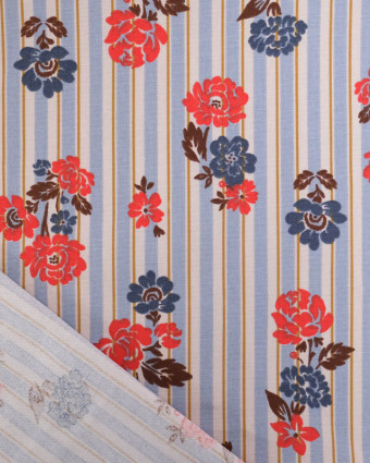 Tissu Demi Natte imprimé fleurs vintage & rayures - Mercerine