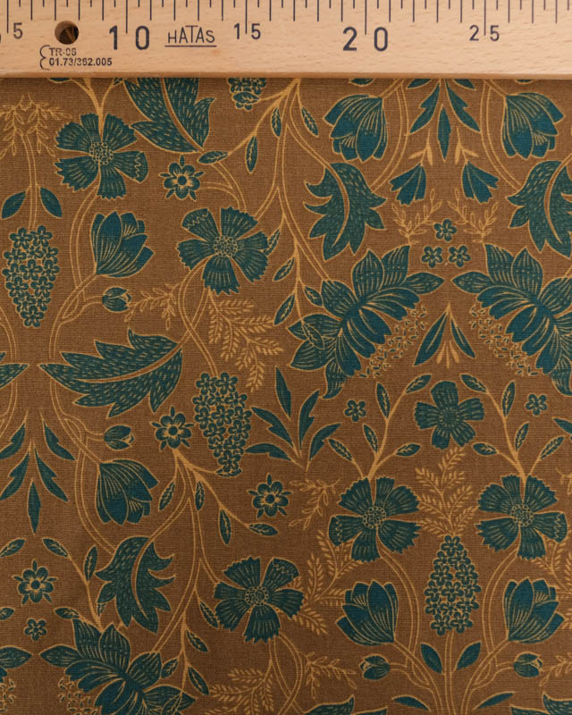 Tissu Demi Natte imprimé floral brun & vert - Mercerine