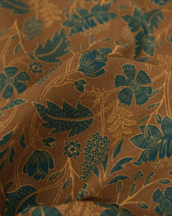 Tissu Demi Natte imprimé floral brun & vert - Mercerine