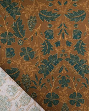 Tissu Demi Natte imprimé floral brun & vert - Mercerine