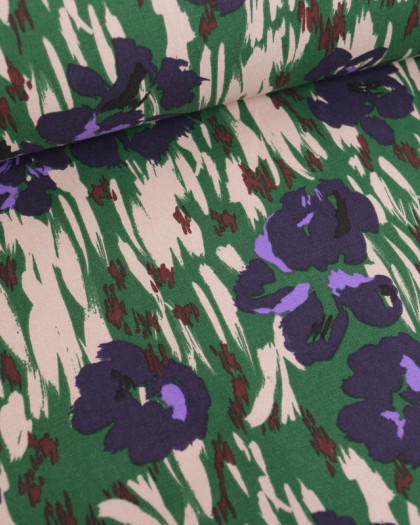 Tissu Demi Natte imprimé abstrait floral sur fond vert - Mercerine