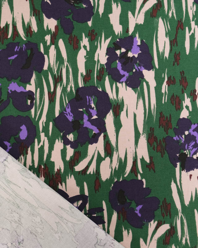 Tissu Demi Natte imprimé abstrait floral sur fond vert - Mercerine