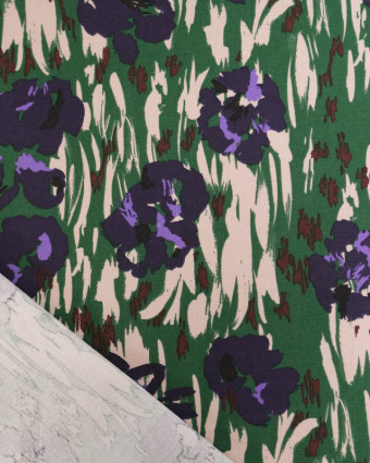 Tissu Demi Natte imprimé abstrait floral sur fond vert - Mercerine