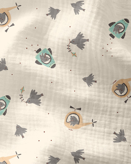 Double Gaze De Coton – Oiseaux En Vadrouille - Mercerine