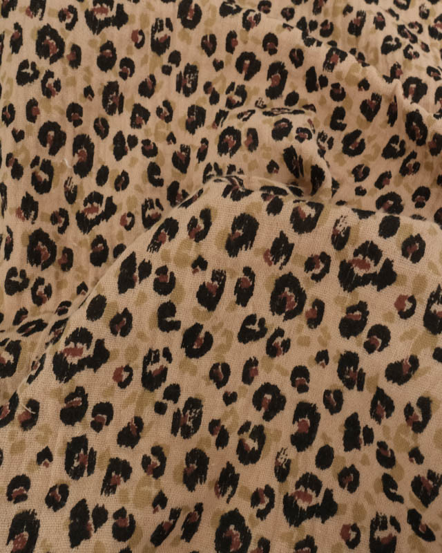 Tissu Double Gaze De Coton Imprimé Léopard Classique   - Mercerine