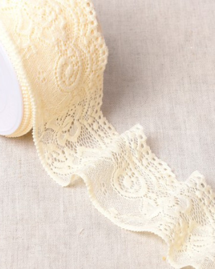 Galon Dentelle Élastique Fleurs 68mm  - 3 Coloris - Mercerine