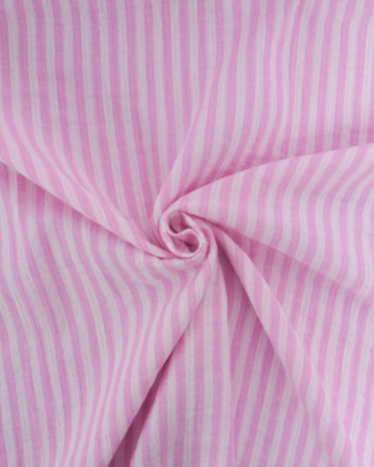 Double Gaze Double Face Rayures Rose et Blanc - Mercerine