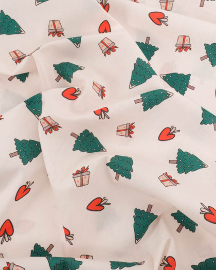 Tissu Coton de Noël Beige Petits Sapins - Mercerine