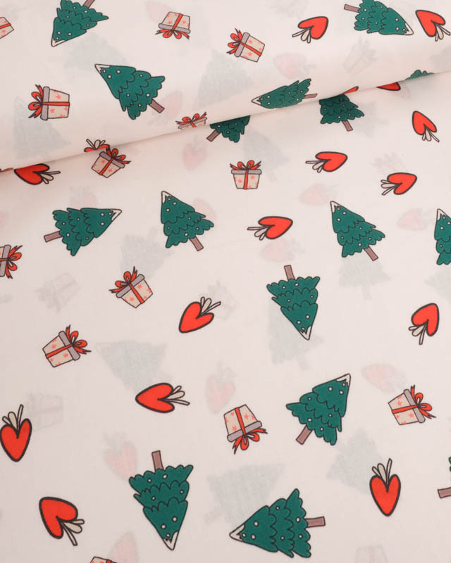 Tissu Coton de Noël Beige Petits Sapins - Mercerine