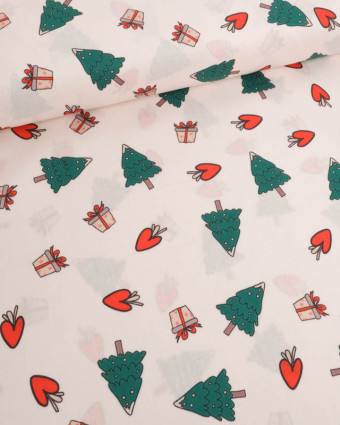 Tissu Coton de Noël Beige Petits Sapins - Mercerine