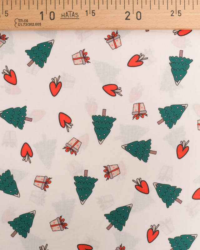 Tissu Coton de Noël Beige Petits Sapins - Mercerine