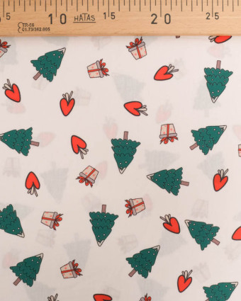 Tissu Coton de Noël Beige Petits Sapins - Mercerine