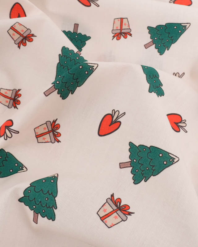 Tissu Coton de Noël Beige Petits Sapins - Mercerine