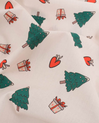 Tissu Coton de Noël Beige Petits Sapins - Mercerine