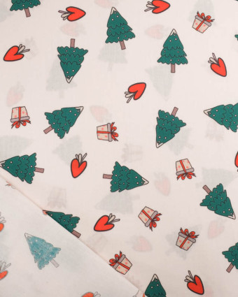 Tissu Coton de Noël Beige Petits Sapins - Mercerine