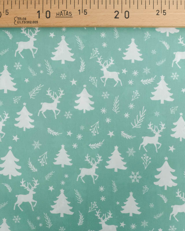 Tissu Noël Coton Renne Féerique Bleu Vert - Mercerine