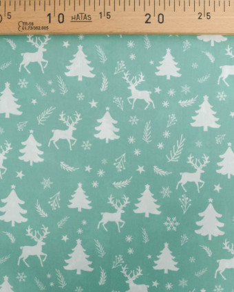 Tissu Noël Coton Renne Féerique Bleu Vert - Mercerine
