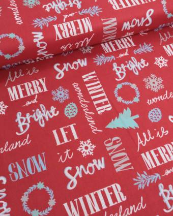 Tissu Coton de Noël Merry Christmas - Mercerine