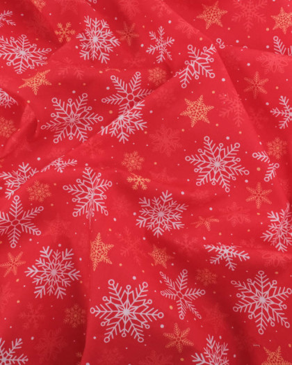Tissu Coton de Noël Flocon Rouge - Mercerine