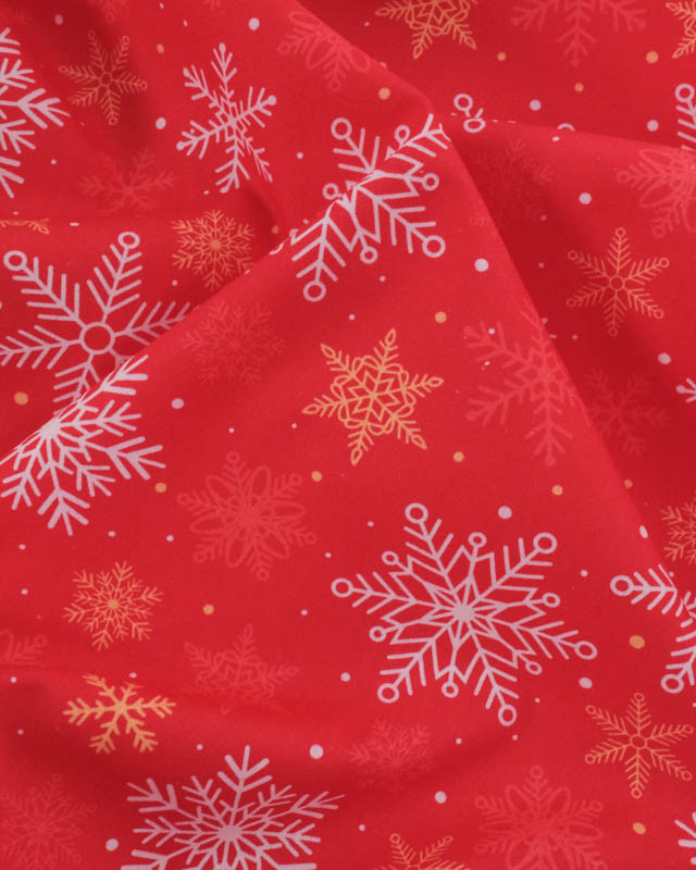 Tissu Coton de Noël Flocon Rouge - Mercerine