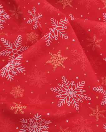 Tissu Coton de Noël Flocon Rouge - Mercerine