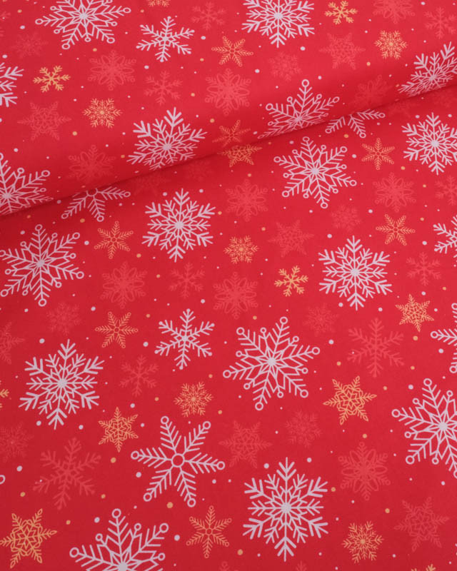 Tissu Coton de Noël Flocon Rouge - Mercerine