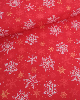 Tissu Coton de Noël Flocon Rouge - Mercerine