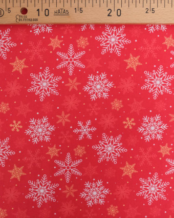 Tissu Coton de Noël Flocon Rouge - Mercerine