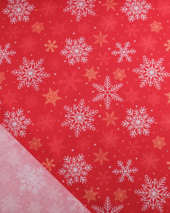 Tissu Coton de Noël Flocon Rouge - Mercerine