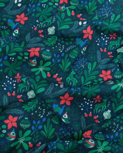 Tissu de Noël Popeline Motif Noël Enchanté - Mercerine