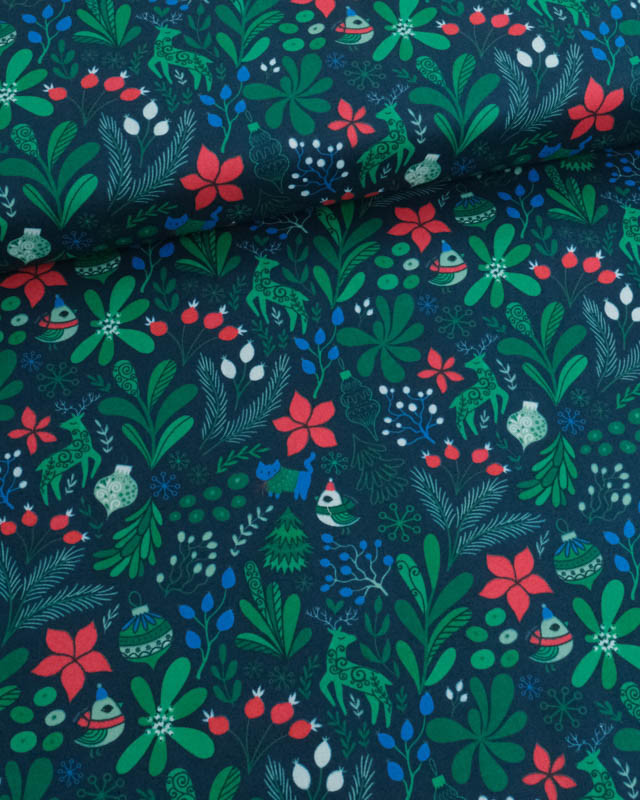 Tissu de Noël Popeline Motif Noël Enchanté - Mercerine