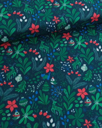 Tissu de Noël Popeline Motif Noël Enchanté - Mercerine