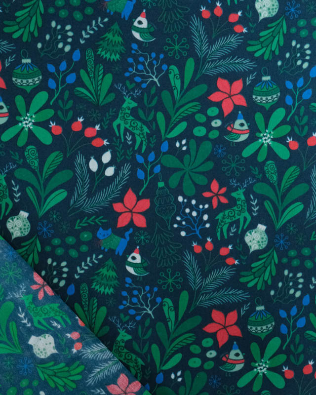 Tissu de Noël Popeline Motif Noël Enchanté - Mercerine