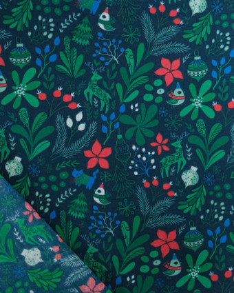 Tissu de Noël Popeline Motif Noël Enchanté - Mercerine