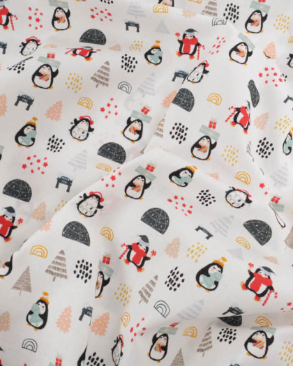 Tissu Coton de Noël Petits Pingouins - Mercerine